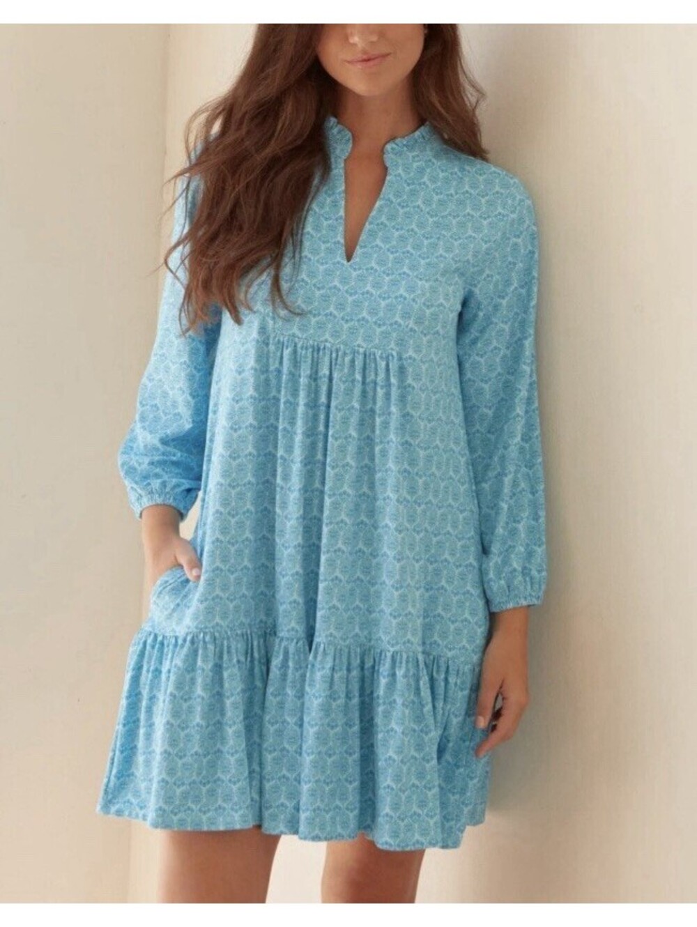 New! Cabana Life Rosebay Relaxed Tiered Dress Long Sleeve Cover Up UPF 50+ XS